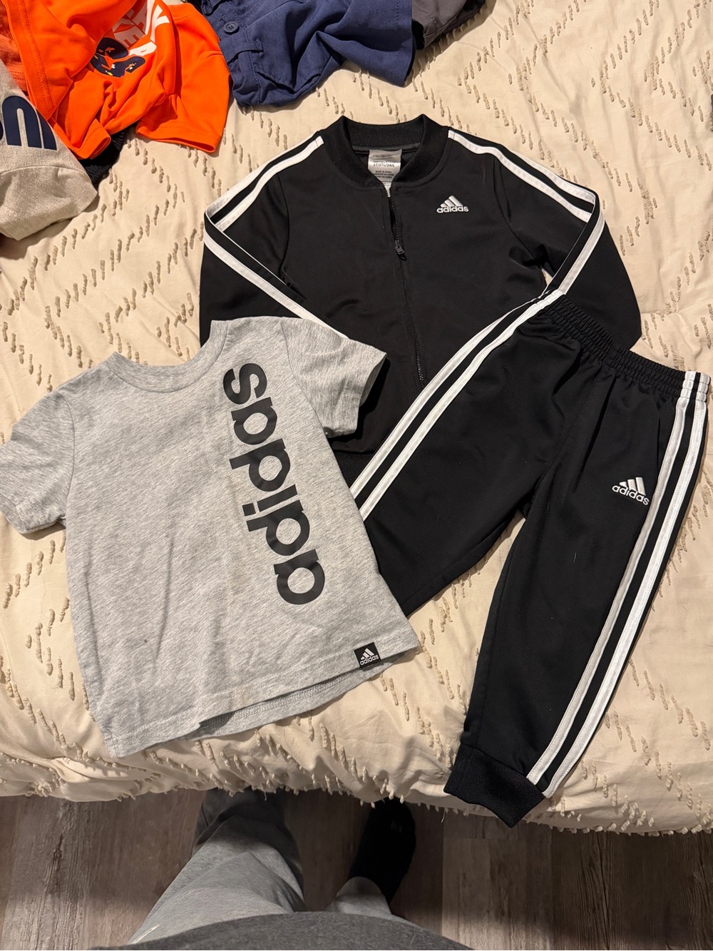 adidas Black & Grey 3-Piece Kids Tracksuit Set